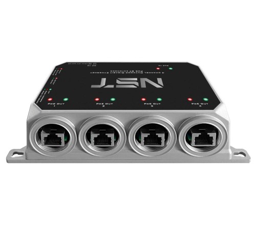 Уличный Ultra PoE удлинитель - коммутатор Gigabit Ethernet до 250м на 5 портов/ Уличный Ultra PoE удлинитель - коммутатор Gigabit Ethernet до 250м на 5 портов. Порты Ethernet: Вход - 1x10/100/1000Base-T RJ45; Выход - 4x10/100/1000Base-T RJ45. Порты PoE: В