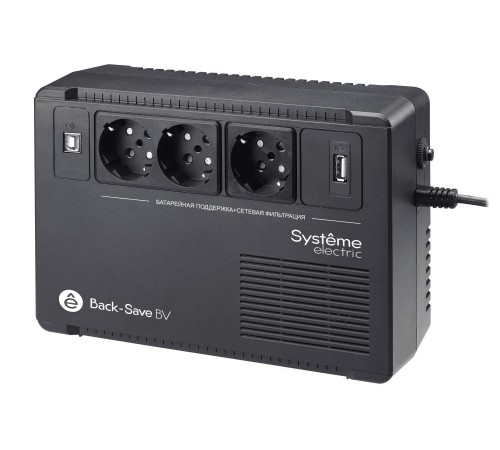 ИБП Back-Save BV Systeme Electric 800 ВА, автоматическая регулировка напряжения, 3 розетки Schuko, 230 В, 1 USB Type-A ИБП Back-Save BV Systeme Electric 800 ВА, автоматическая регулировка напряжения, 3 розетки Schuko, 230 В, 1 USB Type-A