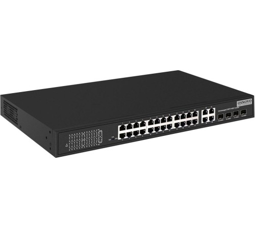Коммутатор/ OSNOVO PoE коммутатор 24 x 10/100 Base-T PoE,  4 x GE Combo Uplink RJ45/SFP, PoE на порт - до 30W, суммарно PoE до 385W