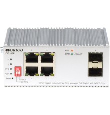 Коммутатор/ Managed L2 Industrial Fast Ring Switch 4x1000Base-T PoE, 2x1000Base-X SFP, PoE Budget 60W, Surge 4KV, -40 to 75°C
