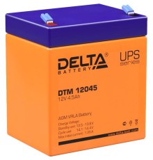 Батарея DELTA серия DTM, DTM 12045, напряжение 12В, емкость 4.5Ач (разряд 20 часов),  макс. ток разряда (5 сек.) 67.5А, макс. ток заряда 1.35А, свинцово-кислотная типа AGM, клеммы F1, ДxШxВ 90х70х101мм., вес 1.6кг., срок службы 6 лет./ Battery DELTA serie