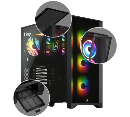 Корпус без блока питания/ Case Corsair iCUE 4000X RGB, Midi-Tower, TG, 3x120mm RGB, 1xUSB-A 3.2, 1xUSB 3.2 Type-C, E-ATX, ATX, mATX, mITX Black