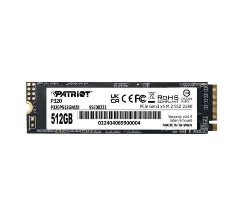 Твёрдотельный накопитель M.2 Patriot SSD P320 512GB M.2 2280 NVMe PCIe 3.0 x4 R3000/W2200 TBW 240TB 3D NAND