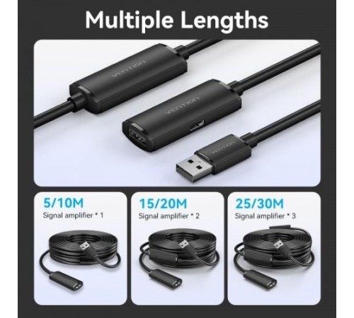 Активный кабель-удлинитель Vention USB 2.0 AM/AF с усилителем - 15м Черный