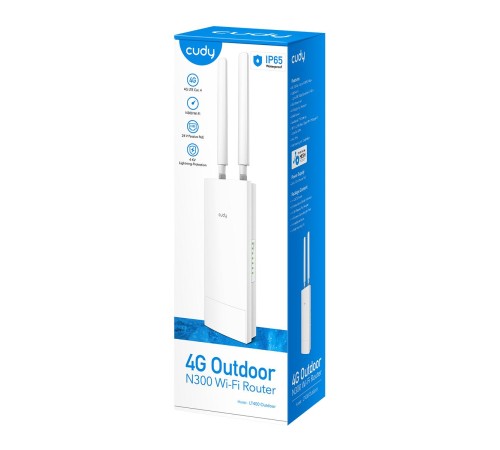 Точка доступа/ Outdoor 4G LTE N300 WiFi Router, Cat.4, 300Mbps Wi-Fi, build-in 4G LTE modem, lightning protection, IP65 Waterproof, 10/100M RJ45, 2 x Detachable 4G Antennas, 24V passive PoE adapter included, Zerotier/Wireguard/OpenVPN/IPSec/L2TP/PPTP VPN, Точка доступа/ Outdoor 4G LTE N300 WiFi Router, Cat.4, 300Mbps Wi-Fi, build-in 4G LTE modem, lightning protection, IP65 Waterproof, 10/100M RJ45, 2 x Detachable 4G Antennas, 24V passive PoE adapter included, Zerotier/Wireguard/OpenVPN/IPSec/L2TP/PPTP VPN,