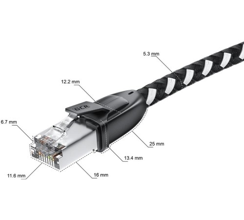 GCR Патч-корд PROF прямой 3.0m, UTP медь кат.6, STRONG черно-белый нейлон, ethernet high speed 10 Гбит/с, T568B, GCR-52778