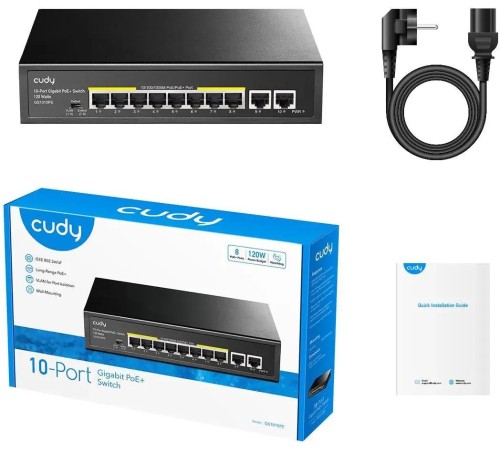 Коммутатор/ 8 RJ-45 10/100/1000M PSE ports +2 RJ45 10/100/1000 Uplink Port Unmanaged PoE+ Switch 120W, 802.3af/at standard,Alternative 1/2(+),3/6(-), Steel Case, Watchdog, 120W internal Коммутатор/ 8 RJ-45 10/100/1000M PSE ports +2 RJ45 10/100/1000 Uplink Port Unmanaged PoE+ Switch 120W, 802.3af/at standard,Alternative 1/2(+),3/6(-), Steel Case, Watchdog, 120W internal