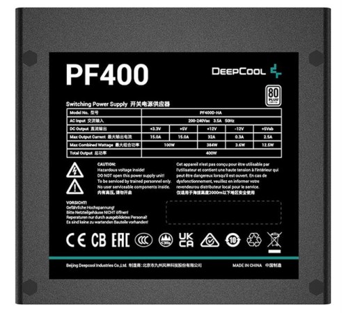 Блок питания Deepcool PF400 80+ (ATX 2.4 400W, PWM 120mm fan, 80 PLUS, Active PFC) RET Блок питания Deepcool PF400 80+ (ATX 2.4 400W, PWM 120mm fan, 80 PLUS, Active PFC) RET