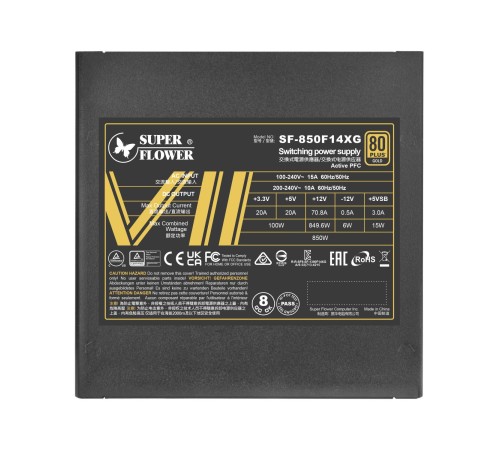Блок питания 850 Ватт/ Power Supply Super Flower Leadex VII, 850W, ATX 3.0, 140mm, 12xSATA, 3xPCI-E(6+2), 1x12VHPWR, APFC, 80+ GOLD, Full Modular