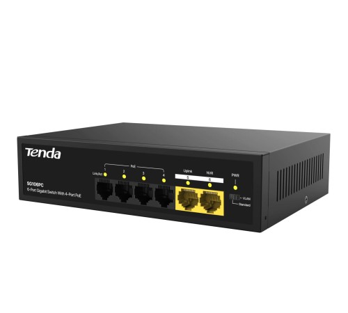 Коммутатор/ Tenda SG106PC 6-Port Gigabit Lite PoE Switch with 4-Port PoE