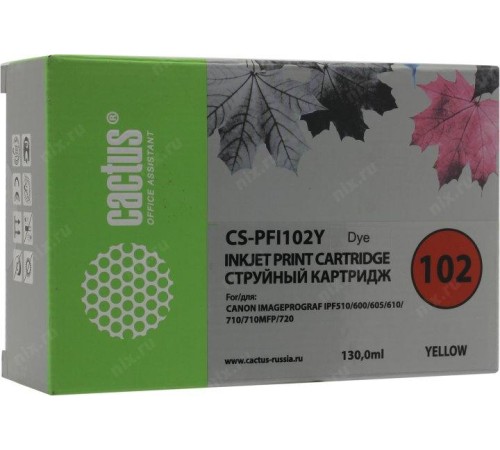 -/ Картридж струйный Cactus CS-PFI102Y желтый (130мл) для Canon IP iPF500/iPF600/iPF700/MFP M40/iPF765/