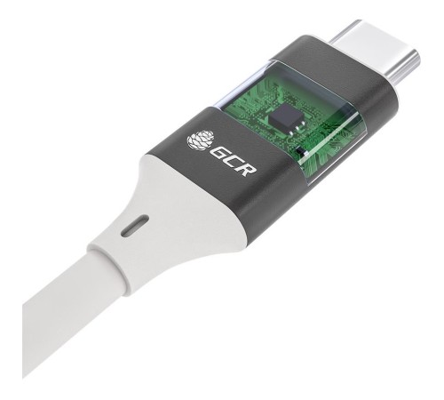 GCR Кабель USB 3.1 Type C-С, 2.0m белый, 100W/20V/5A, M/M, TPE, AL сase черный, белый ПВХ, экран, армированный
