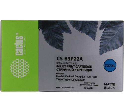 -/ Картридж струйный Cactus CS-B3P22A №727 черный матовый (130мл) для HP DJ T920/T1500/T2530