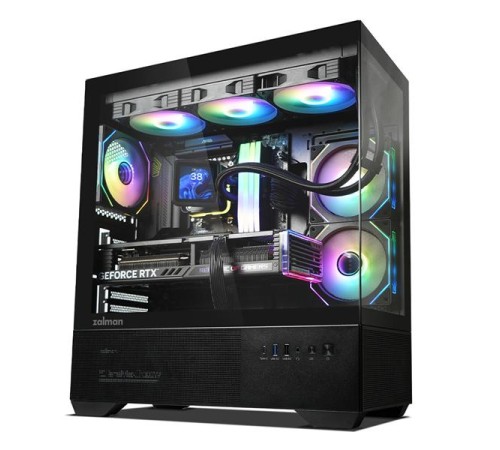 корпус ZALMAN CHRONIX, ATX, BLACK, WINDOW, 1xCombo (3.5’’ or 2.5’’), 1x3.5’’HDD, 2x2.5’’SSD, 1xUSB2.0, 1xUSB3.0, 1xUSB Type-C, SIDE 2x120mm ARGB, REAR 1x120mm ARGB