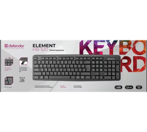 Defender Проводная клавиатура Element HB-520 PS/2 RU,черный,полноразмерная PS/2