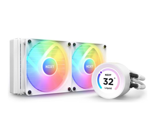 Система жидкостного охлаждения для ПК/ Water Cooling System NZXT Kraken Elite 240 RGB (250W, 240mm, LED temp., White, RGB/ Fans: 1xF240 RGB Core Fan, 75.12CFM, 30dBA, 2400RPM/ Pump height 65mm, 2800RPM, Rad thickness 27mm/ S: 1851, 1700, 1200, 115X, AM5, Система жидкостного охлаждения для ПК/ Water Cooling System NZXT Kraken Elite 240 RGB (250W, 240mm, LED temp., White, RGB/ Fans: 1xF240 RGB Core Fan, 75.12CFM, 30dBA, 2400RPM/ Pump height 65mm, 2800RPM, Rad thickness 27mm/ S: 1851, 1700, 1200, 115X, AM5,