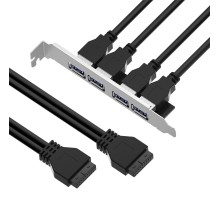 GCR Планка в корпус USB 3.0, 2 порта 20 pin на 4 внешних порта, 0.58m, черный, GCR-55564