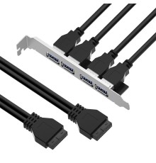 GCR Планка в корпус USB 3.0, 2 порта 20 pin на 4 внешних порта, 0.58m, черный, GCR-55564