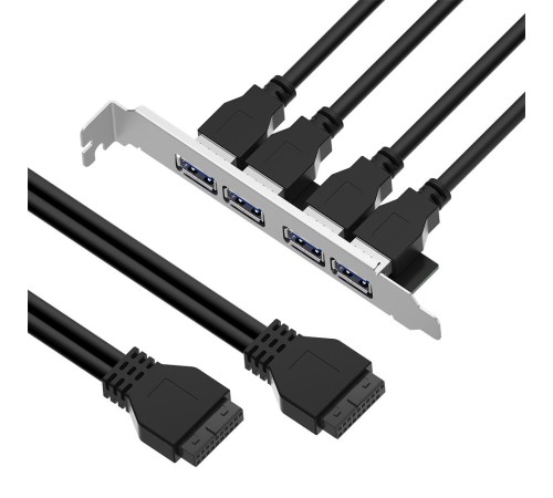GCR Планка в корпус USB 3.0, 2 порта 20 pin на 4 внешних порта, 0.58m, черный, GCR-55564 GCR Планка в корпус USB 3.0, 2 порта 20 pin на 4 внешних порта, 0.58m, черный, GCR-55564