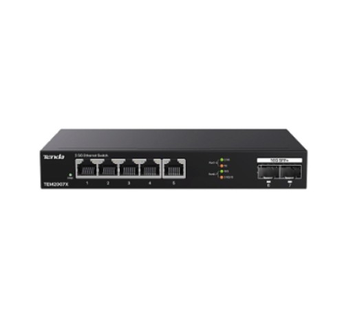 Коммутатор/ Tenda TEM2007X Коммутатор неуправляемый, 7 портов, RJ-45 5х2,5 Гбит/с, SFP+ 2х10 Гбит/с, настольный, металлический корпус