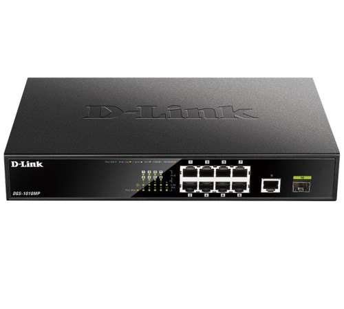 Коммутатор D-Link Неуправляемый PoE-коммутатор, 9x1000Base-T (8x1000Base-T PoE), 1x1000Base-X SFP, PoE-бюджет 125 Вт, корпус металл