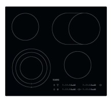 Встраиваемая электрическая панель AEG/ Независимая, 59 см шириной,  , скошенный край, индивидуальный слайдер для каждой зоны нагрева, 3-хступенчатая индикация остаточного тепла, акустический сигнал (вкл/выкл),  блокировка панели управления, Count-up timer