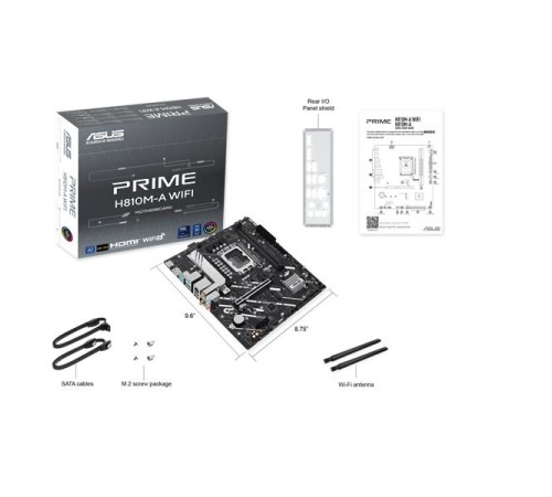 Материнская плата ASUS PRIME H810M-A WIFI, LGA1851, B810, 2*DDR5, 4*SATA, 2*M.2, 2*USB 3.2, 4*USB 2.0, 1*PCIx16, 1*PCIx1, HDMI+DP, mATX; 90MB1KJ0-M0EAY0