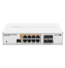 Коммутатор MikroTik Cloud Router Switch 112-8P-4S-IN with QCA8511 400Mhz CPU, 128MB RAM, 8xGigabit LAN with PoE-out, 4xSFP, RouterOS L5, desktop case, PSU