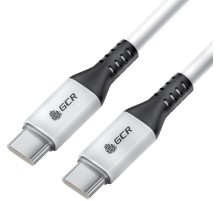 GCR Кабель 1.0m Type C-C, для MacBook 18W, белый, AL корпус белый, черный ПВХ, GCR-53122
