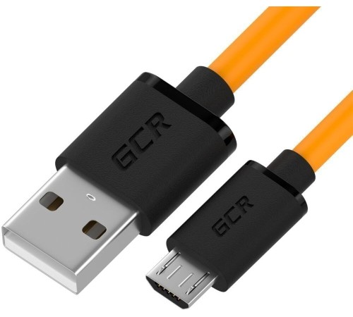 GCR QC Кабель 1.0m MicroUSB, быстрая зарядка, оранжевый TPE, черные коннекторы, 28/22 AWG, GCR-52480