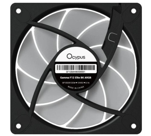 Вентилятор для корпуса Ocypus Gamma F12 Elite BK ARGB 3 IN 1, 120x120x25mm, 4-PIN PWM, 600-1800 RPM, 26 DBA MAX, HYDRO BEARING