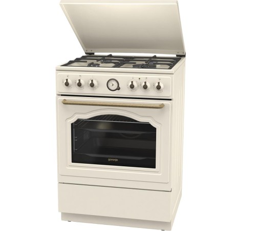 Плита Gorenje/ Плита Gorenje, комбинированная, 60 см, объем 71 л, электронный программатор с аналоговым дисплеем, автоматический электроподжиг, очистка паром AquaClean, энергоэффективность А, цвет бежевый