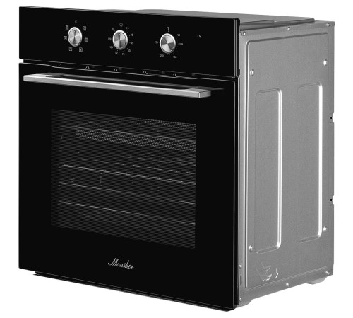 Духовой шкаф MONSHER/ Духовой шкаф MONSHER, 5 режимов работы, объем духовки 58 л., утапливаемые переключатели, механический таймер, 2 стекла в дверце, энергоэффективность А, цвет: черный,фурнитура серебряная