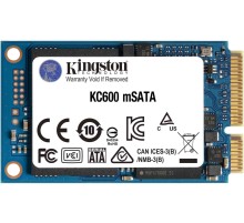 Твердотельный накопитель/ Kingston SSD KC600, 1024GB, mSATA, SATA3, 3D TLC, R/W 550/520MB/s, IOPs 90 000/80 000, DRAM buffer 1024MB, TBW 600, DWPD 0.32 (12 мес)