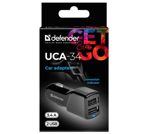Defender Автомобильный адаптер UCA-34 2xUSB, 5V/3.4А