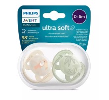 Пустышка ultra soft, попугай/листочки, 0-6 мес., 2 шт.