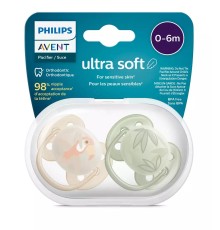 Пустышка ultra soft, попугай/листочки, 0-6 мес., 2 шт.