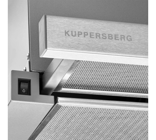 Вытяжка встраиваемая Kuppersberg/ Встраиваемая вытяжка, ширина 55,2 см, отвод/рециркуляция, 550 м3/час, механическое кнопочное управление, 3 скорости, светодиодное освещение 2х2 Вт, металлические жироулавливающие фильтры, угольный фильтр KF-Y (опция), цве