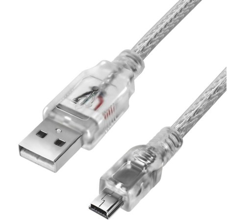 GCR Кабель 0.5m USB 2.0, AM/mini 5P, прозрачный, 28/28 AWG, экран, армированный, морозостойкий, GCR-UM1M5P-BB2S-0.5m