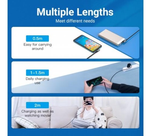 Кабель Vention USB 2.0 CM/CM угловой - 1м. Серый 5А PD100W