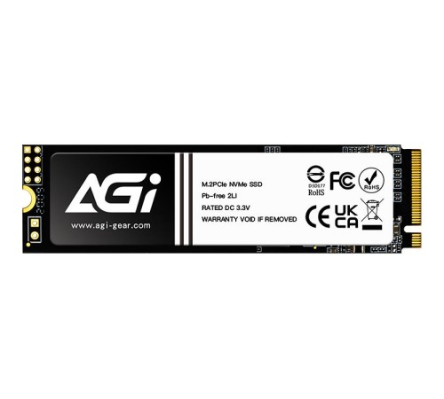 Твердотельный накопитель/ AGI SSD AI218, 512GB, M.2(22x80mm), NVMe, PCIe 3.0 x4, 3D TLC, R/W 3050/2200MB/s, IOPs 183000/306000, TBW 300, DWPD 0.5 (36 мес.)