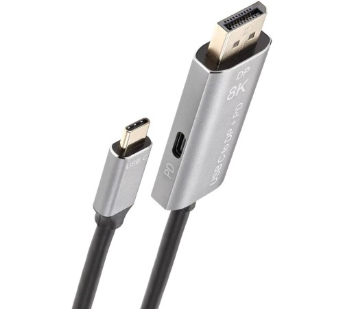 Кабель-адаптер/ Кабель-адаптер USB Type-Cm --> DP1.4v (m) 8K@60Hz, PD 100W,1.8m , Alum Shell,VCOM <CU480MCPD-1.8M> Кабель-адаптер/ Кабель-адаптер USB Type-Cm --> DP1.4v (m) 8K@60Hz, PD 100W,1.8m , Alum Shell,VCOM <CU480MCPD-1.8M>