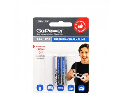 Батарейка AAA/ Батарейка GoPower LR03 AAA BL2 Alkaline 1.5V (2/24/480) блистер (2 шт.) Батарейка AAA/ Батарейка GoPower LR03 AAA BL2 Alkaline 1.5V (2/24/480) блистер (2 шт.)