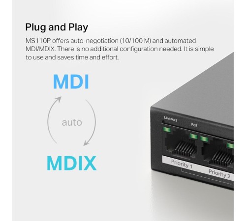 Коммутатор/ 10-Port 10/100Mbps Desktop Switch with 8-Port PoE+ Коммутатор/ 10-Port 10/100Mbps Desktop Switch with 8-Port PoE+