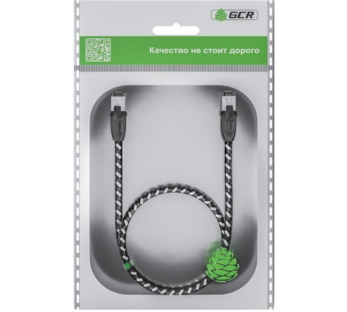 GCR Патч-корд PROF прямой 3.0m, UTP медь кат.6, STRONG черно-белый нейлон, ethernet high speed 10 Гбит/с, T568B, GCR-52778