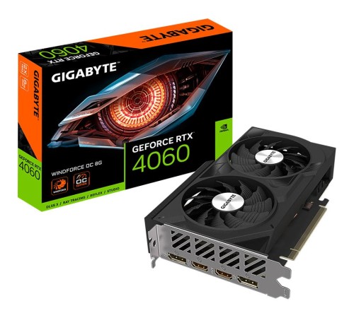 Видеокарта/ VGA GIGABYTE NVIDIA GeForce RTX 4060 WINDFORCE OC 8G 8GB, GDDR6/128-bit, PCIe 4.0, 2xHDMI 2.1, 2xDP, 2.1-slot Видеокарта/ VGA GIGABYTE NVIDIA GeForce RTX 4060 WINDFORCE OC 8G 8GB, GDDR6/128-bit, PCIe 4.0, 2xHDMI 2.1, 2xDP, 2.1-slot