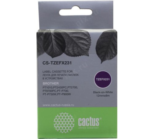 -/ Картридж ленточный Cactus CS-TZEFX231 TZe-FX231 черный для Brother 1010/1280/1280VP/2700VP