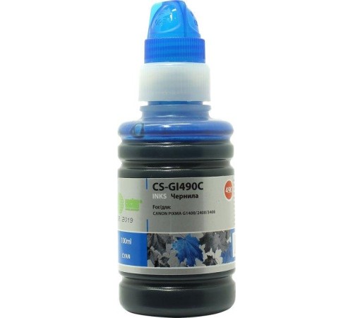 -/ Чернила Cactus CS-GI490C GI-490 голубой 100мл для Canon Pixma G1400/G2400/G3400