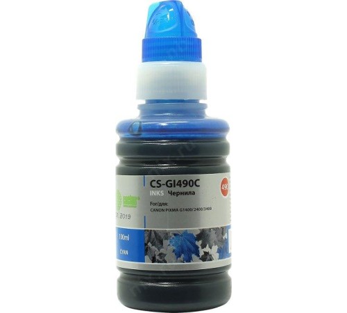 -/ Чернила Cactus CS-GI490C GI-490 голубой 100мл для Canon Pixma G1400/G2400/G3400