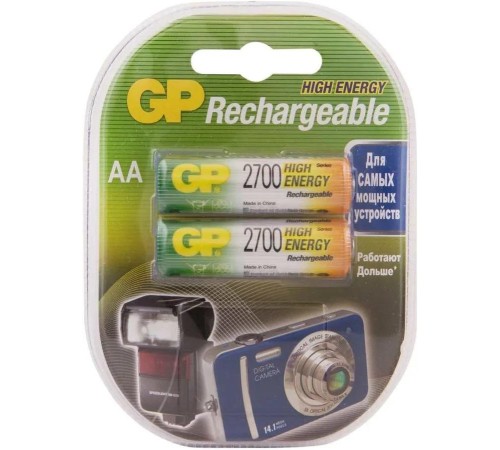 Перезаряжаемые аккумуляторы GP 270AAHC AA, емкость 2650 мАч - 2 шт. в клемшеле